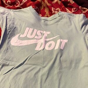 Nike Light Blue Tee with White 'Just Do It' Logo